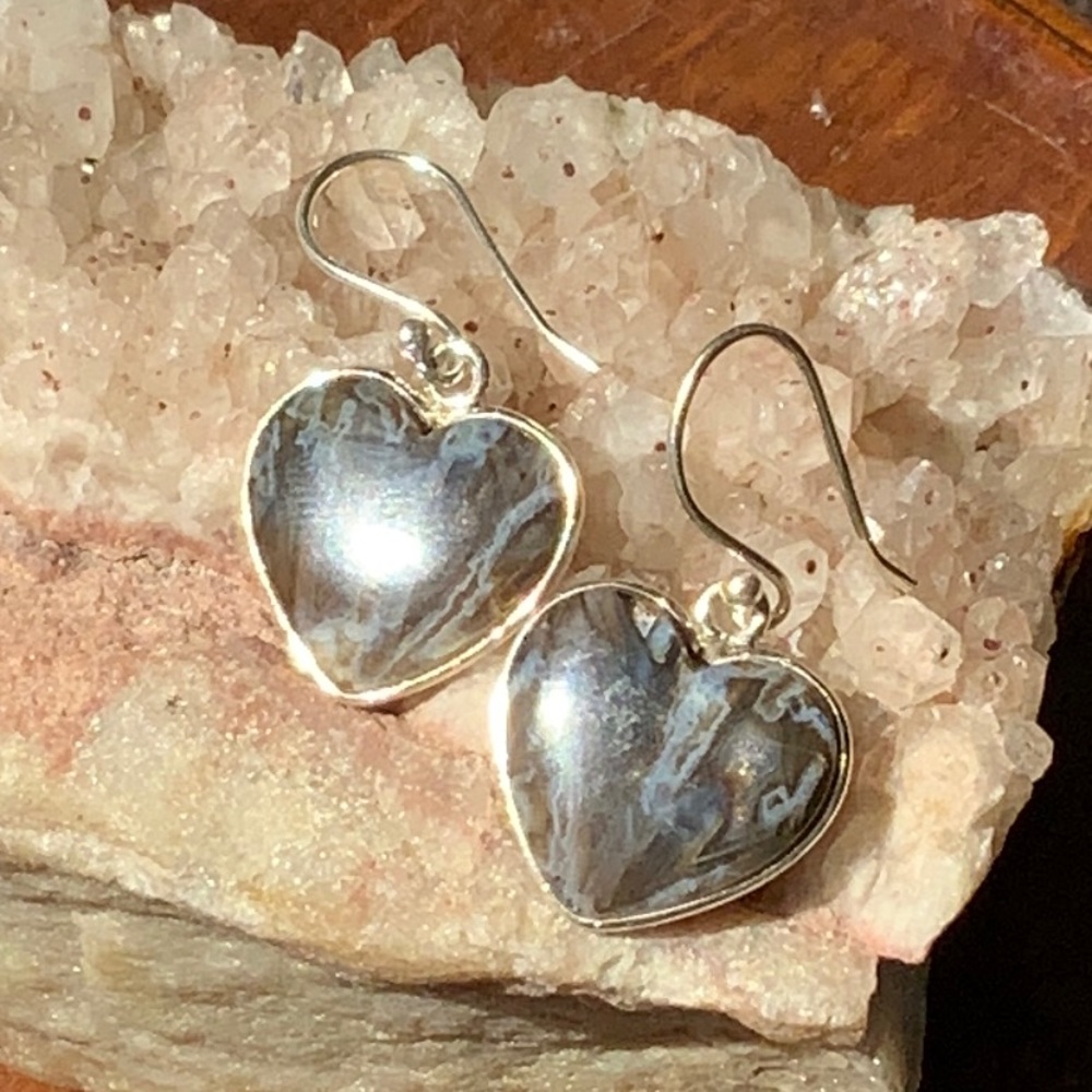 HEART TUBE AGATE 925 STERLING SILVER EARRINGS